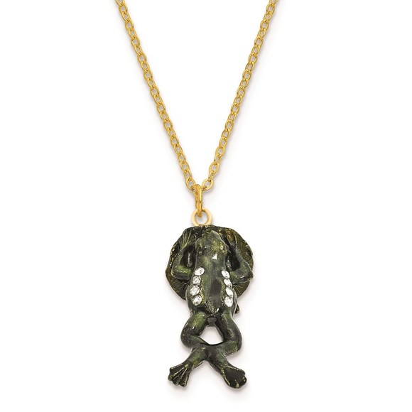 Pewter Bejeweled Crystals CLEM HOPPER Diving Frog Trinket Box with Pendant - Picture 3 of 4
